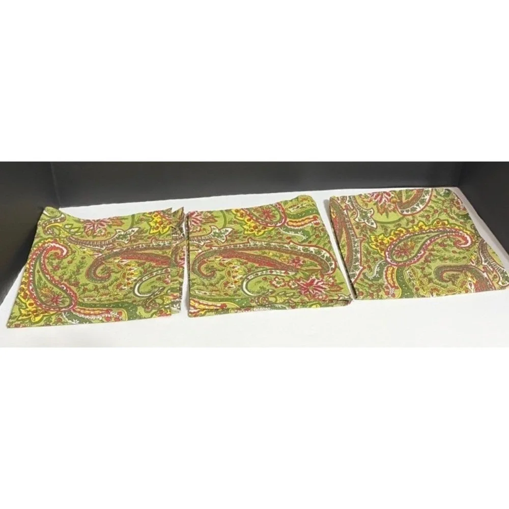 April Cornell Green Paisley Floral Cotton Cloth Napkins Set of 3 Made in India